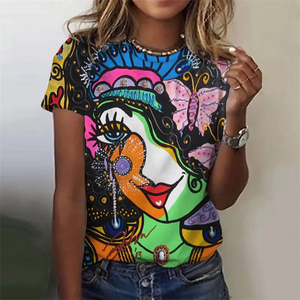 T-shirt classique pour femme, streetwear, imprimé floral 3D, respirant, coton écologique, jersey en fibre de bambou - Product Image 2