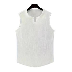 <b>Men's</b> <b>White</b> V-neck Sleeveless Tank Top Casual Breathable Cotton Solid Color Woven Design Workout Fitness <b>Vest</b> - Product Image 2