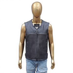 Gilet de motard en cuir noir pour homme – Coupe ajustable, résistant au vent, design texturé robuste, prêt pour les patchs – Idéal pour l'hiver - Product Image 1