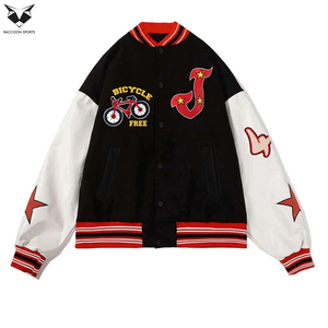 Chaquetas Varsity de Béisbol Universitarias al por Mayor, Diseño Más Reciente, Corte Holgado, Color Negro con Blanco y Rojo, Mangas Largas, Bolsillos Laterales - Product Image 6