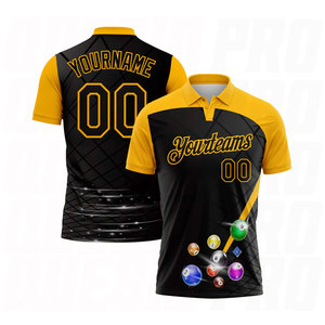Polo de performance personnalisé noir et or pour billard, vêtements de sport haut de gamme, broderie de logo personnalisé, sublimation du nom de l'équipe - Product Image 2