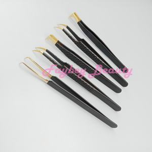 Pinzas de acero inoxidable de alta calidad, bolsa negra, hecha en fábrica, 6 uds., punta de Color negro, pinzas de extensión de pestañas, punta de fibra - Product Image 2