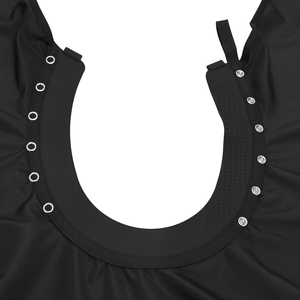 Cape de coiffure noire Tactus Industries en coton, nylon et polyester, résistante à l'eau, écologique, avec logo rouge, anti-adhésive, pour salon de coiffure - Product Image 4