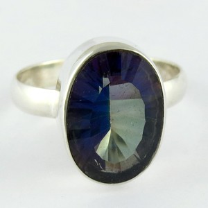 Anillos Clásicos de Plata con Topacio Místico en Forma Ovalada, Hermosas Joyas al por Mayor, Estilo Bohemio con Engaste de Bisel - Product Image 1