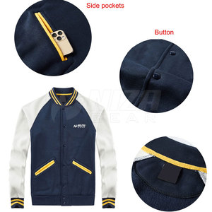 Veste universitaire pour homme, bleu marine et blanc, manches raglan, couleur unie, logo sur le devant, fermeture à boutons, vêtement décontracté pour l'automne, veste d'hiver la plus vendue - Product Image 5
