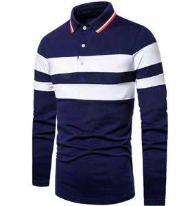 Polo à manches longues pour homme, haut tendance patchwork, chemise décontractée à revers pour homme - Product Image 1