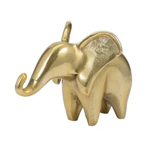 Sculpture en métal artisanale de qualité export, élégant accent décoratif pour villas, appartements, hôtels et complexes hôteliers haut de gamme - Éléphant en laiton doré - Product Image 1