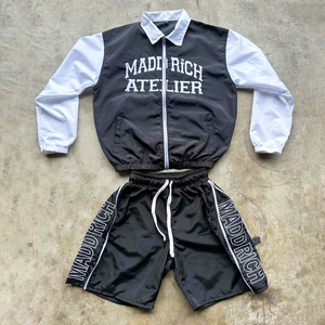 <b>Mens</b> Custom Breathable Hooded Nylon Windbreaker <b>Tracksuit</b> Set Two Piece <b>Shorts</b> Outfit Summer Sportswear Streetwear - Product Image 2
