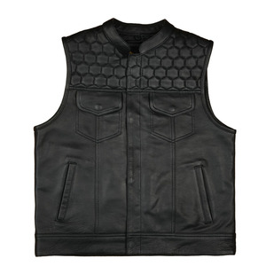 Gilet de moto réversible sans manches en cuir véritable pour homme, personnalisable, multi-poches, imperméable - Product Image 4