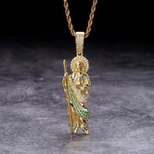 925 Chapado en plata San Judas Tadeo Colgante VVS Lab Grown Diamond Pave Nuestra Señora DE LA Santa Muerte Colgantes - Product Image 1