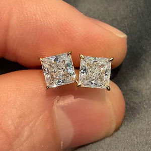Pendientes de Diamantes Moissanite de Corte Princesa de Alta Calidad, Chapados en Oro con Plata de Ley 925, Joyería Elegante para Mujer, Regalo - Product Image 1