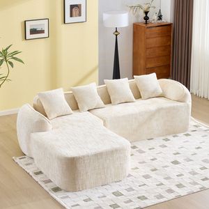 Divano a L in Ciniglia Beige con Spugna ad Alta Elasticità, Comodo per Ogni Soggiorno - Product Image 1