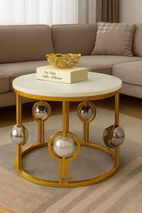 Mesa de Centro Moderna De-Artico con Aspecto de Mármol, Estructura Metálica, Color Blanco Dorado, Ecológica, Duradera, Precio Económico al por Mayor - Product Image 4