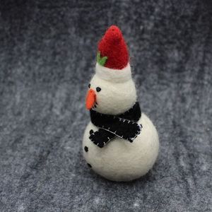 Handcrafted Wool Snowman Doll With Red Hat And Black Scarf Traditional Christmas Decoration Indoor Use Up To 3.9in Height - Product Image 2
