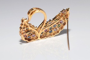 เข็มกลัดรูปหงส์ประดับเพชรโมอิสซาไนต์และมรกตโทแพซทัวร์มาลีน ชุบทอง 14k เงินแท้ 925 สไตล์วินเทจ สำหรับผู้ชายและผู้หญิง - Product Image 2