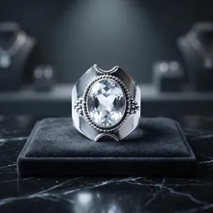 925 Sterling Silver Crystal Statement Ring Natural Clear Quartz Handmade Vintage Jewelry Men's Women's Fashion Wholesale - Product Image 4