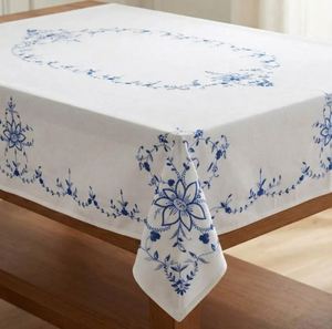 Wholesale Handmade Customized Modern White Cotton Embroidered Pretty Blue Floral Durable <b>Waterproof</b> Oilproof Washable Full Sizes - Product Image 3