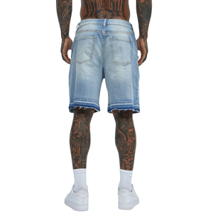 Pantalones Cortos Cargo de Mezclilla para Hombre, Lavado Claro, Ajuste Relajado, Múltiples Bolsillos, Estilo Casual de Verano, Bajo sin Rematar, Bolsillos Utilitarios, Estilo Urbano - Product Image 2