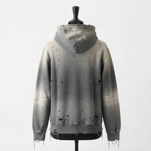 Sudadera con Capucha de Primera Calidad, Estilo Desgastado, Ecológica, Transpirable, de Algodón, Personalizable, Ropa Urbana - Product Image 4