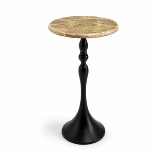 Table d'appoint moderne avec plateau rond en marbre et base en métal noir, meubles contemporains pour salon, table décorative d'appoint - Product Image 1