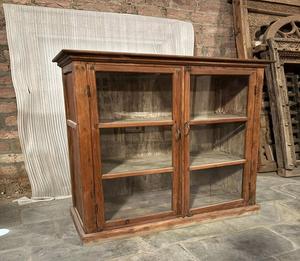 <b>Rustic</b> Solid Wood <b>Cabinet</b> Wooden Storage Unit Glass Door Display Cupboard for Dining Room Kitchen Home Interior - Product Image 2