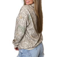 Sweat-shirt décontracté à manches longues camouflage pour femme, coupe ample, col montant, broderie personnalisée, style streetwear, vente en gros