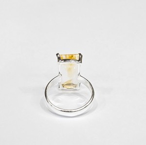 Emerald Cut Yellow <b>Citrine</b> Sterling Silver <b>Ring</b> Prong Setting Minimalist Geometric Design Unisex Everyday Wear - Product Image 6