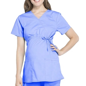 Blusa de Uniforme Hospitalario para Mujer, Cuello en V, Color Verde Azulado, Tejido de Algodón y Poliéster - Product Image 1