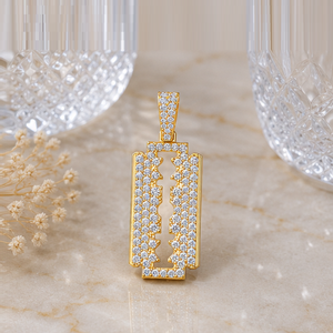 Trendy 10K <b>Solid</b> <b>Gold</b> Unique Iced Small Double Edge Razor Blade <b>Pendant</b> Custom Fine Jewelry with Natural Diamond <b>Pendants</b> Charms - Product Image 3