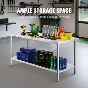 Mesa de Preparación de Acero Inoxidable de Alta Resistencia de 30 x 72 x 34 Pulgadas con Capacidad de Carga de 920 Libras y Fregadero con Altura Ajustable en 3 Niveles - Product Image 2