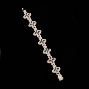 Bracelet scintillant en argent plaqué, bijou de luxe pour femme, avec breloque en moissanite verte et blanche, bracelet en forme de fleur glacée - Product Image 3