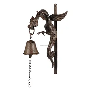 Sand Cast Iron Door Bell And Dragon Design With Brown Powder Coating Finishing Wall Mounting With Nails For Home Decoration