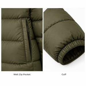 High Quality Olive <b>Green</b> <b>Mens</b> Lightweight Winter Puffer <b>Jackets</b> with Stand Collar OEM Wholesale Cheap Price Custom Casual Wear - Product Image 3