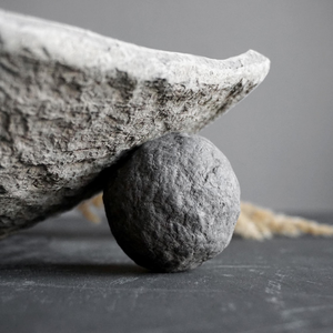 Brown Paper Mache Footed Tray Rustic Earthy Decorative Bowl on Sphere Legs Organic Textured - Product Image 3
