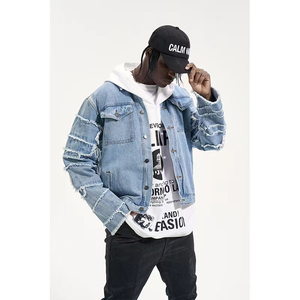 Denim Jeans <b>Jacket</b> New <b>Fringe</b> Stitching Men's Washed Denim <b>Jacket</b> Fashion Casual <b>Jacket</b> - Product Image 3