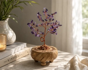 Décoration de table pour bureau à domicile Crystal Tree, motif floral fait main, forme ronde, éclats de pierre naturelle Rajasthan Radheya Global - Product Image 3