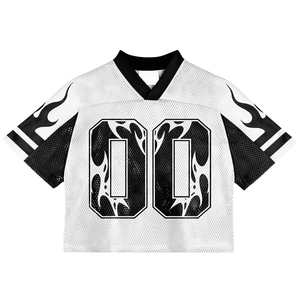Camiseta deportiva Glory Custom con estampado gráfico extragrande, nueva camiseta de fútbol de malla a la moda, negra y blanca, estilo crop, para un uso cómodo unisex. - Product Image 1