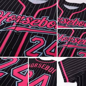 Camiseta de Béisbol Personalizada, Negra con Rayas Rosas, Impresión Sublimada, Cierre de Botones, Unisex, para Adultos, de Poliéster que Absorbe la Humedad, Manga Corta - Product Image 3