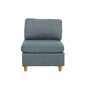 Fauteuil sans accoudoirs Dorris pour salon, couleur acier avec décoration en bois, 1 pièce, coussin en tissu, meubles élégants - Product Image 2