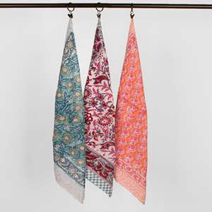Hand Block Printed Cotton <b>Bandana</b> Fashion Style Gradient Color Flowers Leaf Eco-Friendly Travel Scarf 21x21 Inch Womens Wraps - Product Image 5