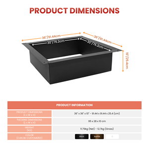 Square <b>Firepit</b> Liner Insert Heavy Duty Steel Fire Pit Ring Wood Burning Grill BBQ Accessories for Outdoor Fireplace Rim NP FR004 - Product Image 4