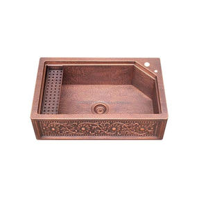 Évier de cuisine en cuivre de ferme fini antique avec bol large et texture martelée artisanale pour décor de cuisine de luxe - Product Image 6