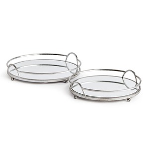 Oval <b>Mirrored</b> Storage Tray Set With Metal Frame Modern Decor For <b>Tabletop</b> Use - Product Image 1