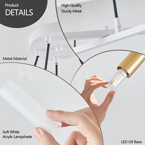 Lampadario Moderno Bianco e Oro da 41 Pollici, Altezza Regolabile, Design a Rami con Tubi Satinati e Cavi Neri - Product Image 6