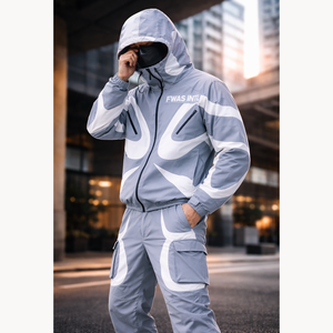 Custom Hooded Polyester Windbreaker Tracksuit <b>Men</b> Streetwear Y2K Cargo Pants Set Lightweight Zip Up USA Supplier <b>men's</b> jackets - Product Image 1