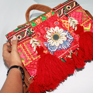 Premium Quality Kambhari <b>Patchwork</b> Red Color Boho Hand <b>Bag</b> Available for Affordable Price from India - Product Image 5