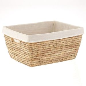 Handwoven Seagrass <b>Storage</b> <b>Basket</b> with Removable Fabric Liner <b>Rectangular</b> Decorative Organizer Bin for Home Closet Laundry Decor - Product Image 1