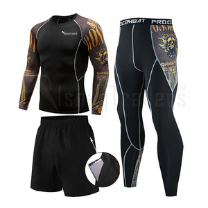 Ensemble de rashguard à manches longues pour homme, noir, en spandex et polyester, séchage rapide, vêtements de fitness, short long John - Product Image 4