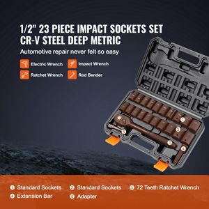 Set di chiavi a bussola a impatto da 23 pezzi con attacco da 1/2 pollice, a 6 punte, in acciaio legato CrV, include misure SAE e metriche, da 7/16 pollici a 1 pollice (19 mm, 32 mm) - Product Image 4