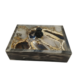 Boîte en pierre rectangulaire, motif agate poli, décoration Feng Shui pour la maison - Product Image 1